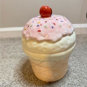Vanilla Ice Cream Cone Cookie Jar With a Cherry on Top